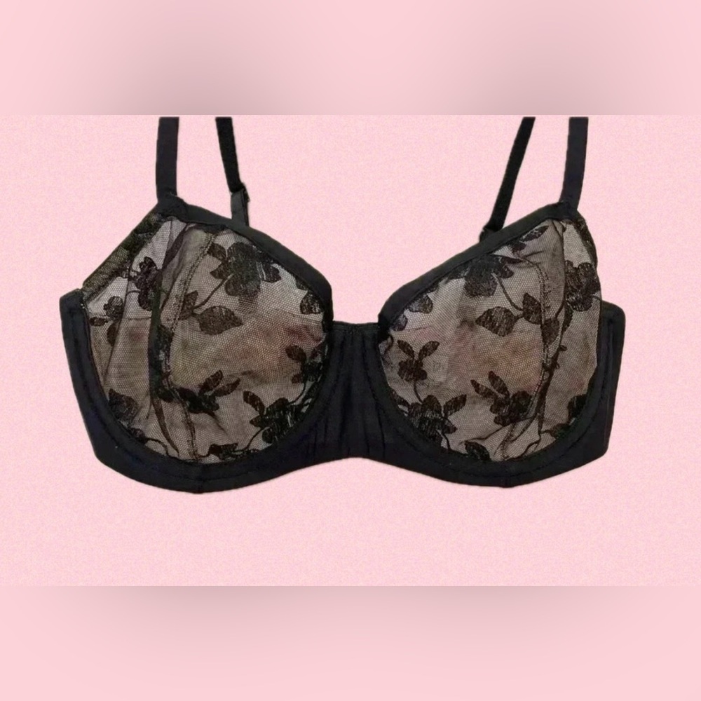 Black Sheer Floral Lace Underwire Bra - Women Intimates
